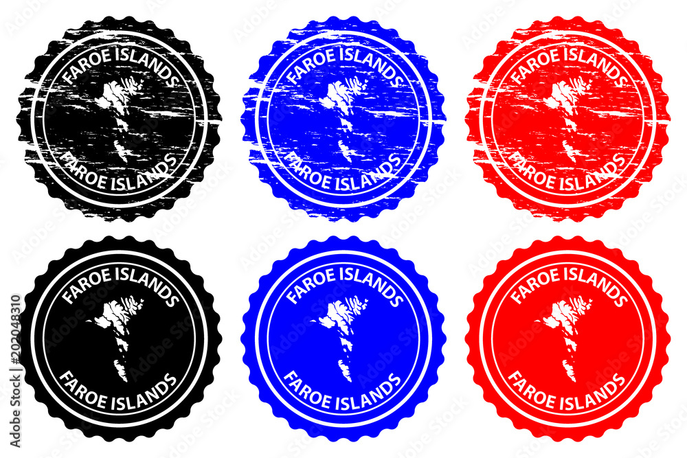 Faroe Islands - rubber stamp - vector, Faroe Islands map pattern - sticker - black, blue and red Faroe Islands - rubber stamp - vector, Faroe Islands map pattern - sticker - black, blue and red