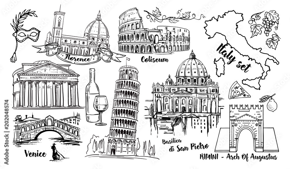 India detailed skyline. India famous landmarks in sketch style. Vector  illustration Stock Vector | Adobe Stock