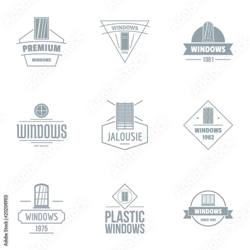 Plastic window logo set. Simple set of 9 plastic window vector logo for web isolated on white background