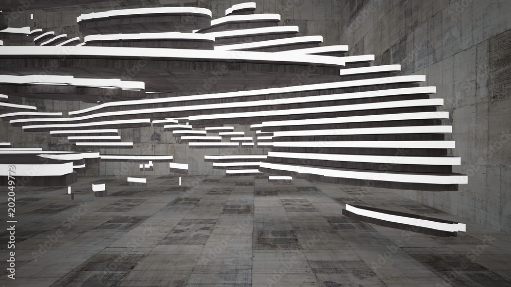 Fototapeta premium Abstract white and brown concrete parametric interior with window. 3D illustration and rendering.