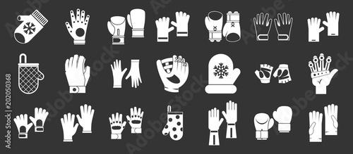 Gloves icon set vector white isolated on grey background 