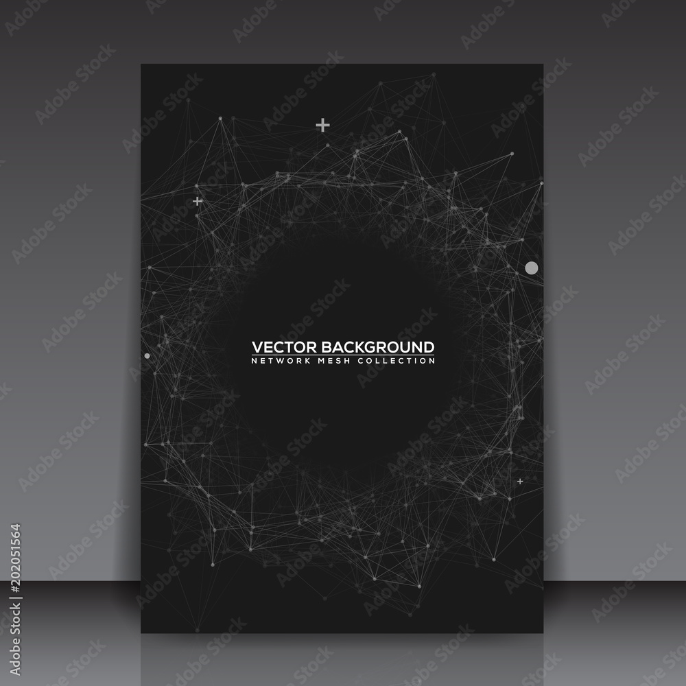 Grey Abstract Network Mesh on Black Background with Text - Flyer Template Vector Illustration Grey Abstract Network Mesh on Black Background with Text - Flyer Template Vector Illustration