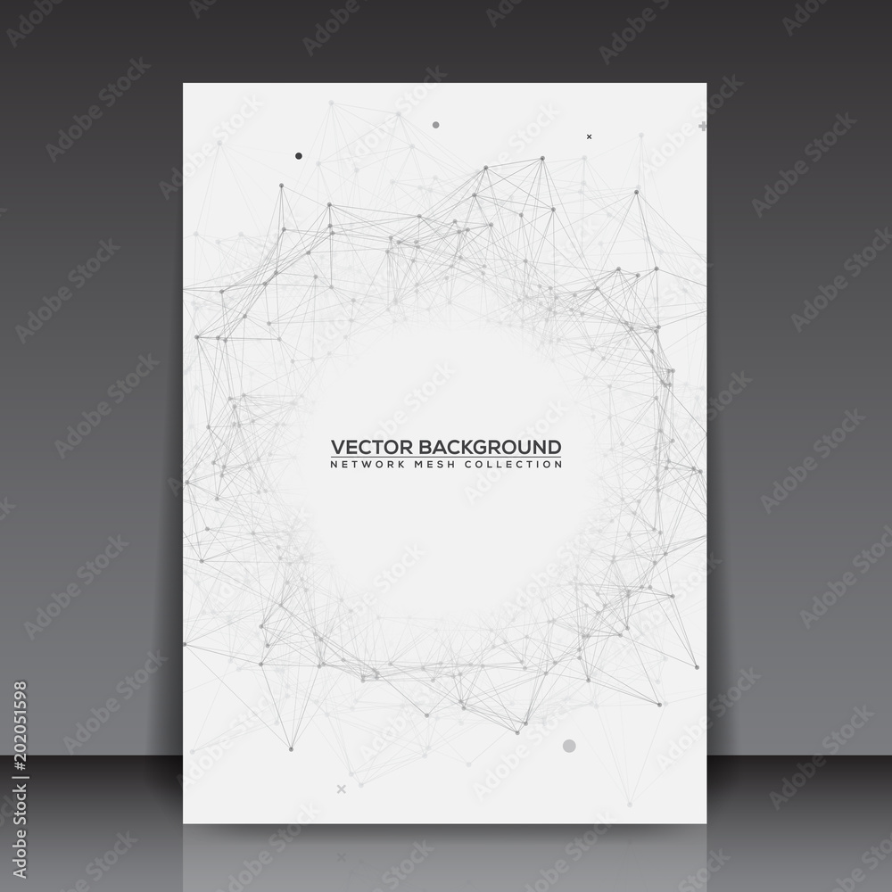 Grey Abstract Network Mesh on White Background with Text - Flyer Template Vector Illustration