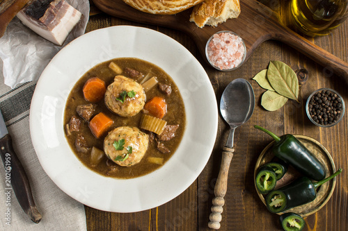Scandinavian Venison Hunters Stew with Bacon and Onion Dumplings