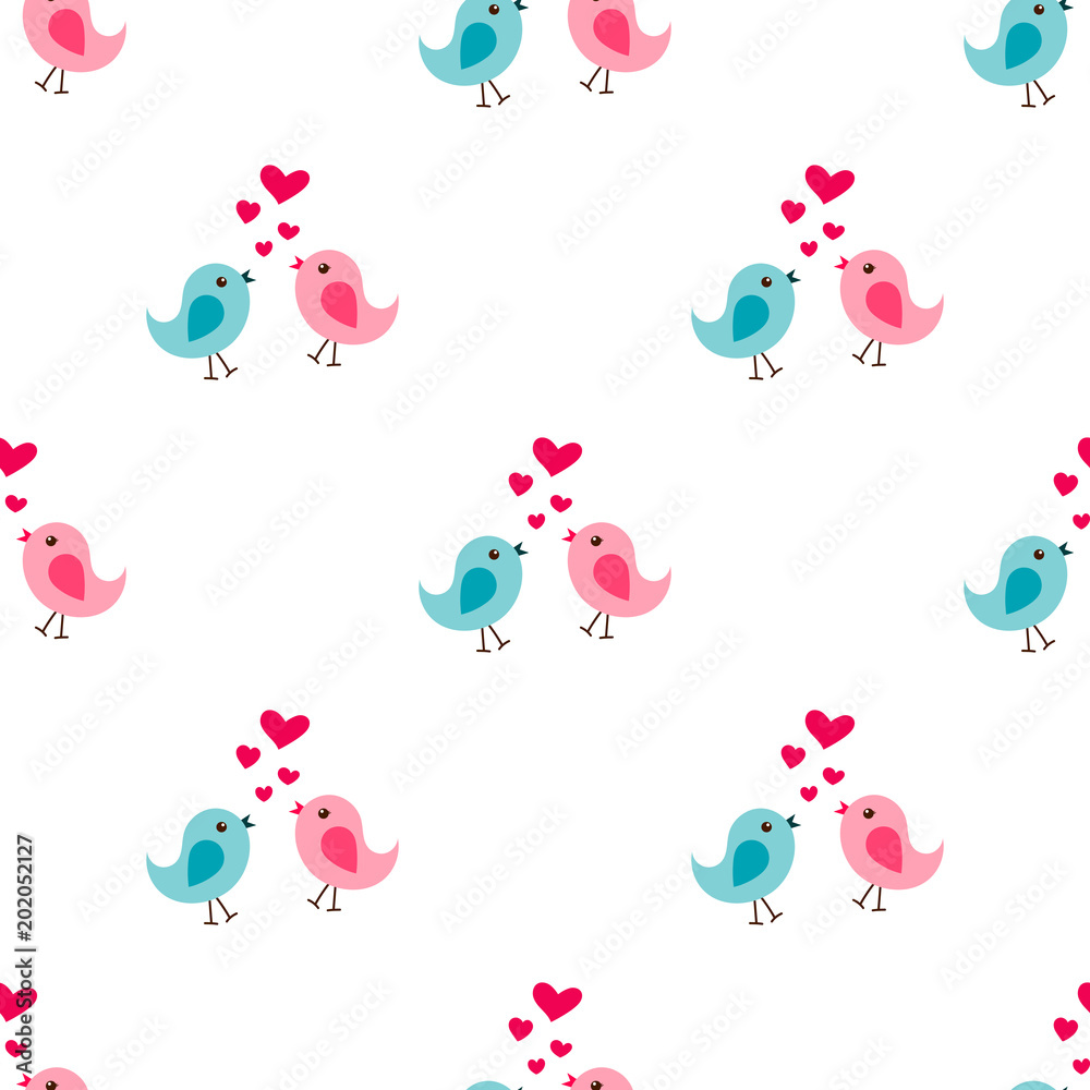 Seamless pattern of birds in love