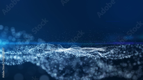 Dark blue and glow dust particle abstract background.