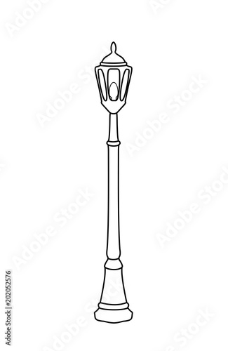Vector illustration, isolated streetlight with lamp in black and white colors