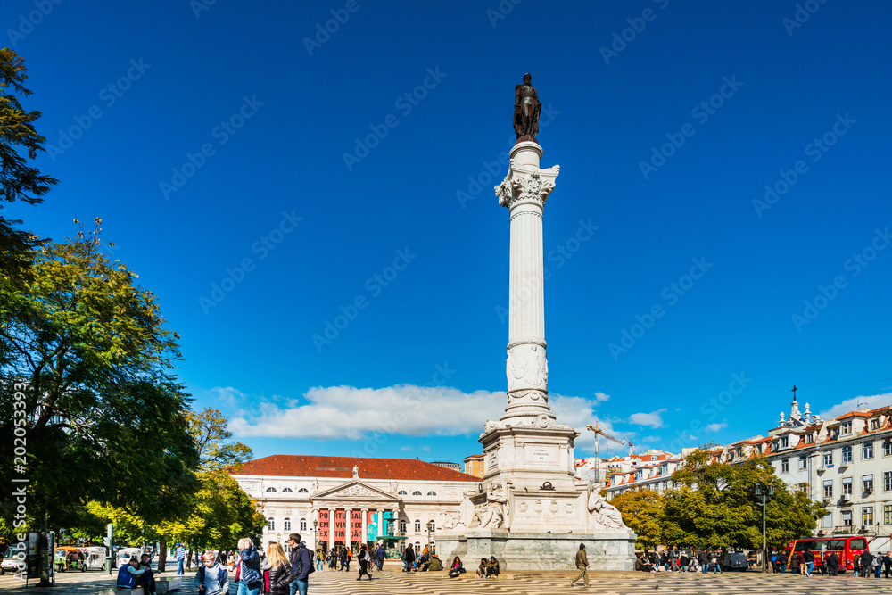 Lisbon, Portugal - February 11, 2018: The southern fountain in Lisbon, Portugal