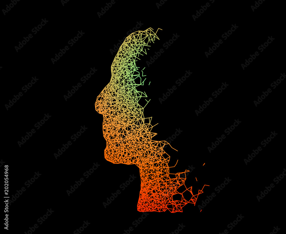 Human head line connect creative background. Concept of artificial intelligence, future trend,  network, internet, cyberspace, IoT