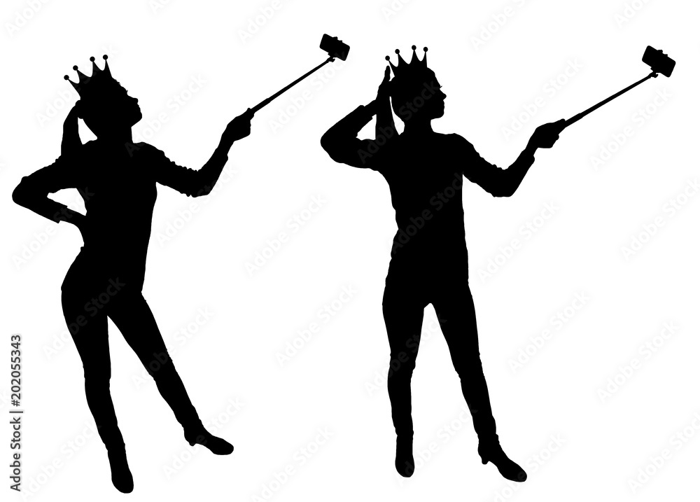 A silhouette vector a narcissistic and selfish woman makes selfie on the phone