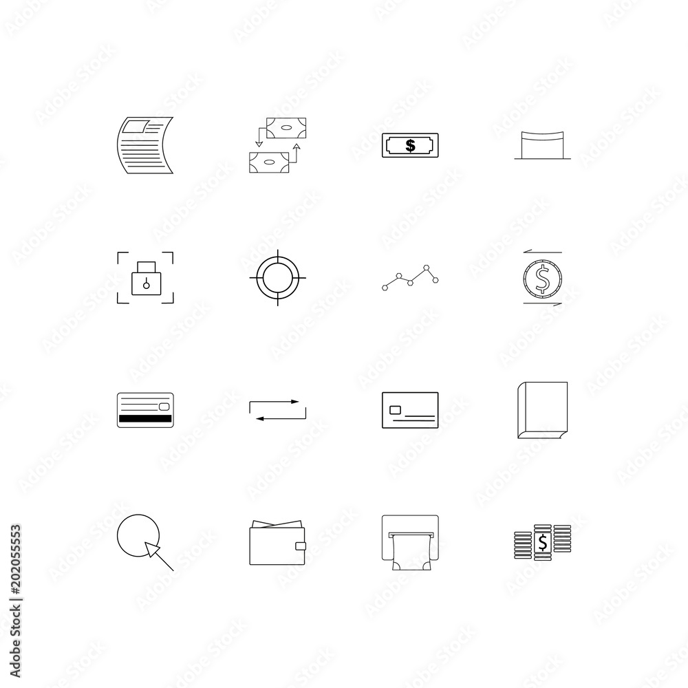 Banking, Finance And Money simple linear icons set. Outlined vector icons