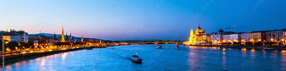 A view over the river Danube in Budapest, Hungary, on a warm summer night A view over the river Danube in Budapest, Hungary, on a warm summer night