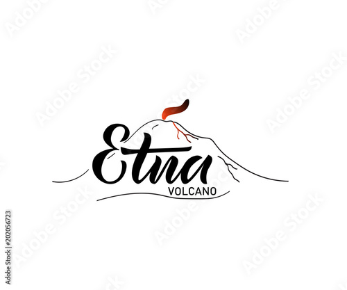 Vector lettering of word Etna. Modern calligraphy. As template of logotype, label, icon, tag, banner, greeting card. Inscription for journal, flyer, bisness card.