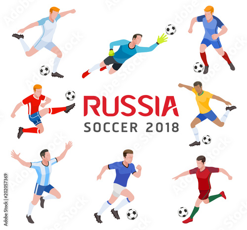 Soccer football 2018 Russia. Group of soccer player. Vector illustration.