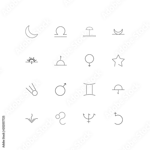 Astrology simple linear icons set. Outlined vector icons