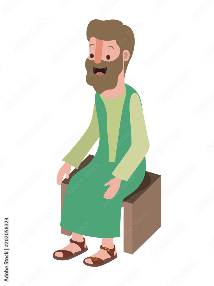 apostle of Jesus sitting on wooden chair vector illustration design