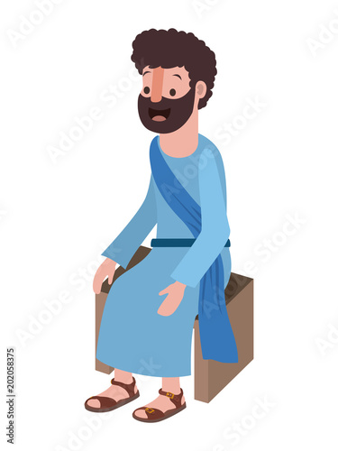 apostle of Jesus sitting on wooden chair vector illustration design