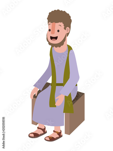 apostle of Jesus sitting on wooden chair vector illustration design