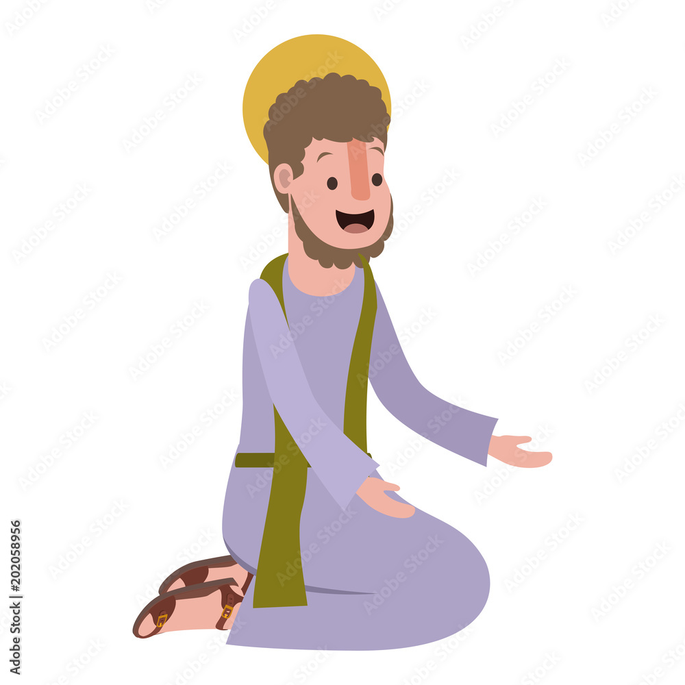 apostle of Jesus on knees praying character vector illustration design