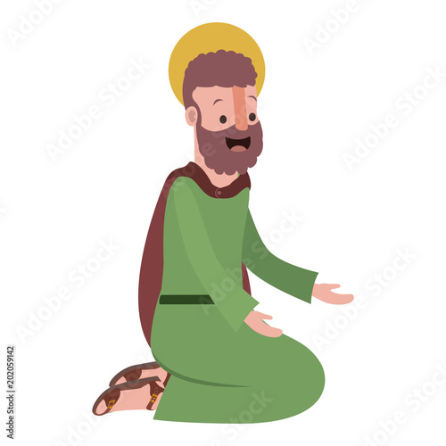 apostle of Jesus on knees praying character vector illustration design