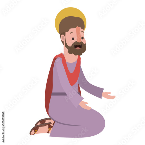 apostle of Jesus on knees praying character vector illustration design