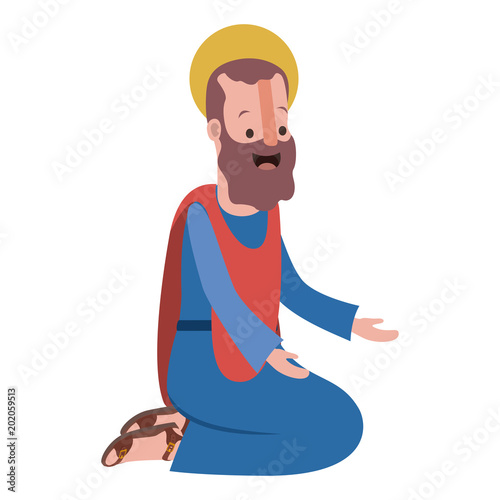 apostle of Jesus on knees praying character vector illustration design