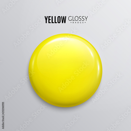 Blank yellow glossy badge or button. 3d render.