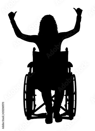 Vector silhouette of a happy disabled woman in a wheelchair