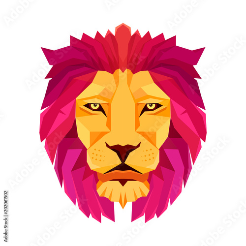 Lion head. Low poly design. Creative logo elements.