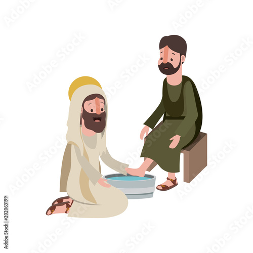 Jesus washing the feet of an apostle vector illustration design