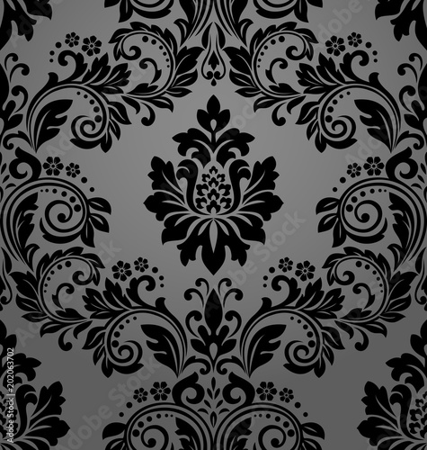 Wallpaper in the style of Baroque. A seamless vector background. Black floral ornament. Graphic vector pattern
