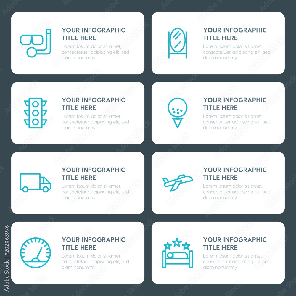 Fototapeta premium Flat transports, hotel, sports infographic timeline template for presentations, advertising, annual reports