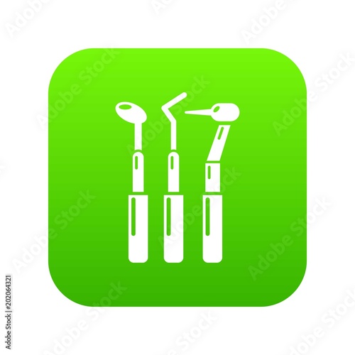 Dentistry tool icon green vector isolated on white background