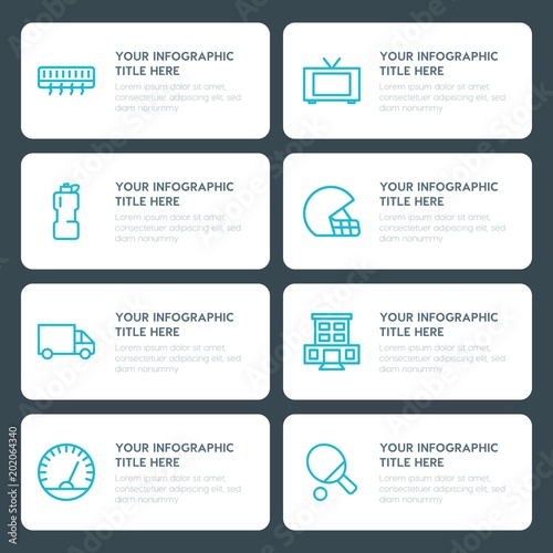 Flat transports, hotel, sports infographic timeline template for presentations, advertising, annual reports
