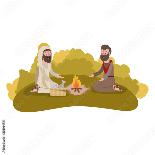 jesuschrist with apostle biblical scene vector illustration design