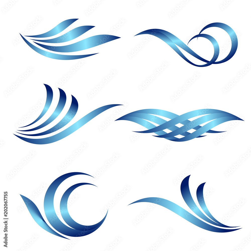 Water waves. Set of vector abstract blue waves on white background for logo, website, brochure and print template design.