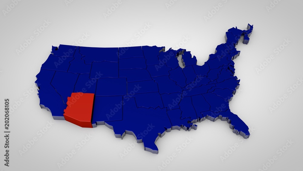 Fototapeta premium usa map with arizona map highlited 3d render