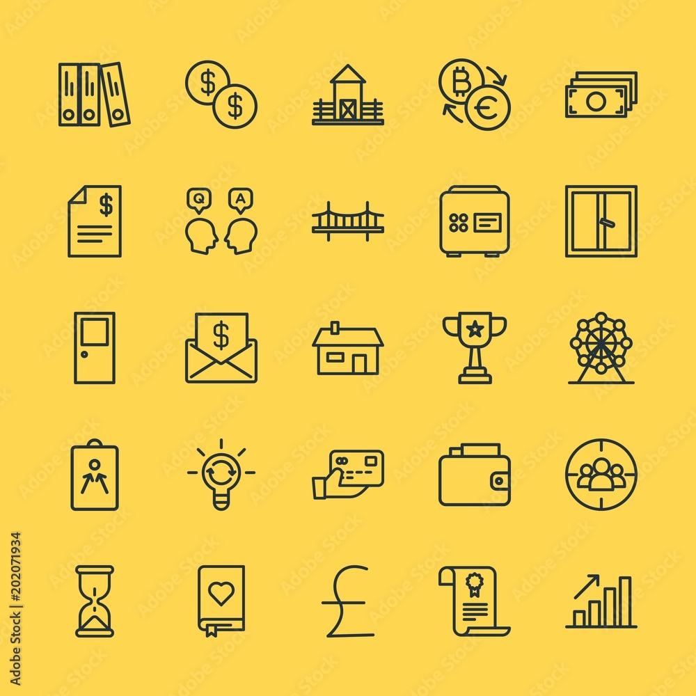 Modern Simple Set of business, money, buildings, education Vector outline Icons. Contains such Icons as currency, mail, money, usd and more on yellow background. Fully Editable. Pixel Perfect. Modern Simple Set of business, money, buildings, education Vector outline Icons. Contains such Icons as currency, mail, money, usd and more on yellow background. Fully Editable. Pixel Perfect.