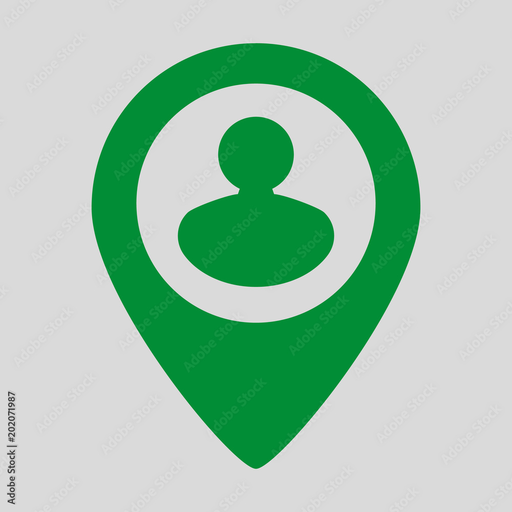 Map pointer with user icon on grey background. Map pointer with user icon on grey background.