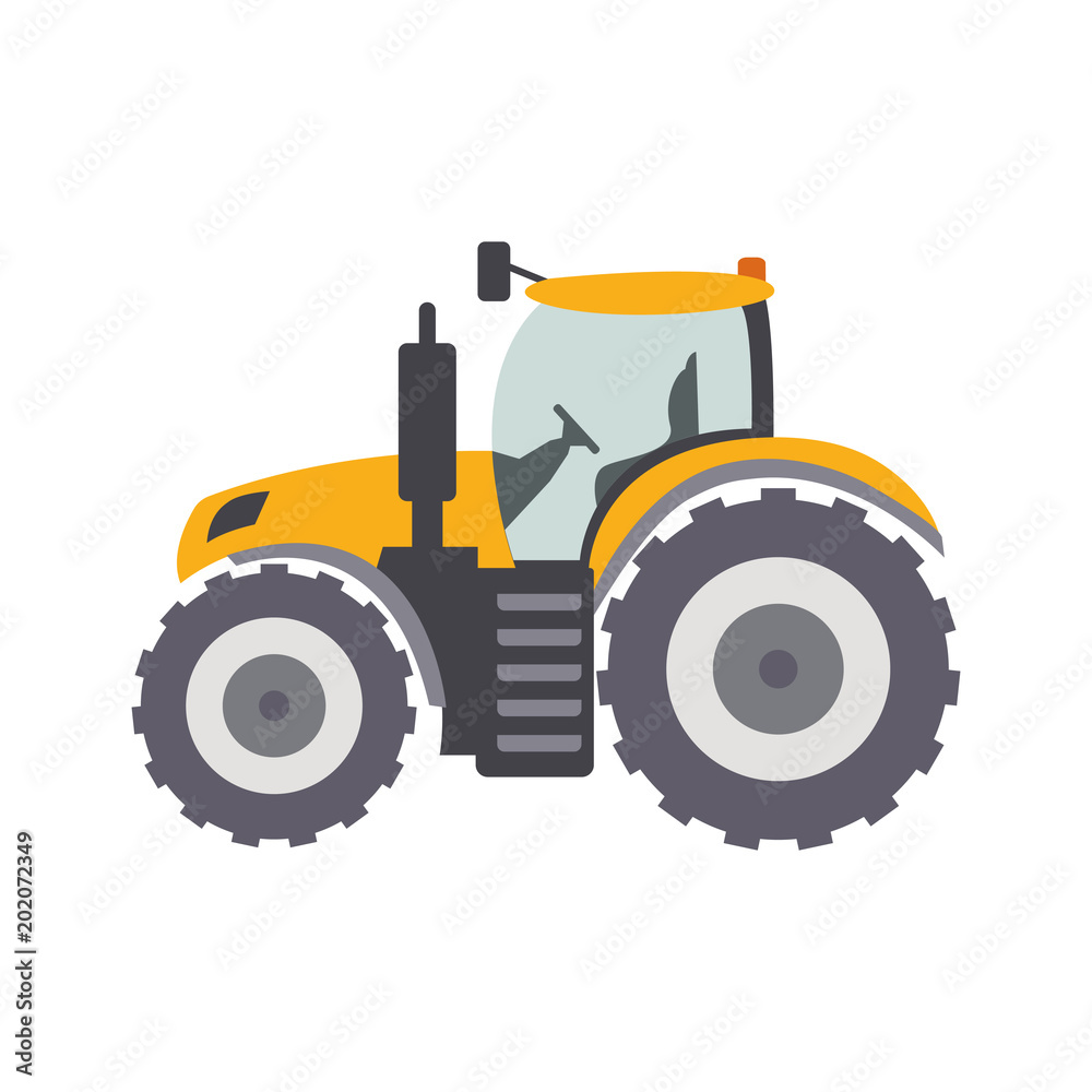 Tractor. Heavy agricultural machinery farm field work isolated. Vector illustration.