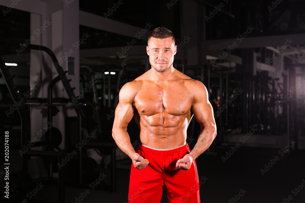 Strong Athletic Man Fitness Model Torso showing six pack abs
