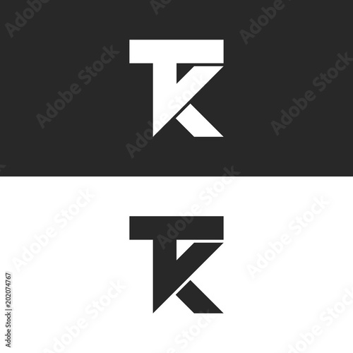 Letters TK logo monogram, combination two letters T and K initials, minimal style KT identity mark emblem black and white design