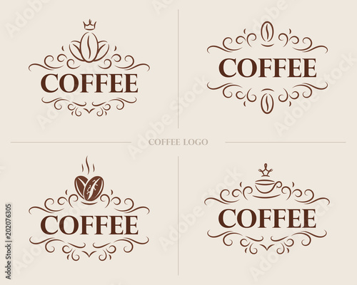 Fine luxury calligraphic coffee emblem, design, template, label. Vector vintage coffee logo (symbol) for cafe, restaurant, shop etc.