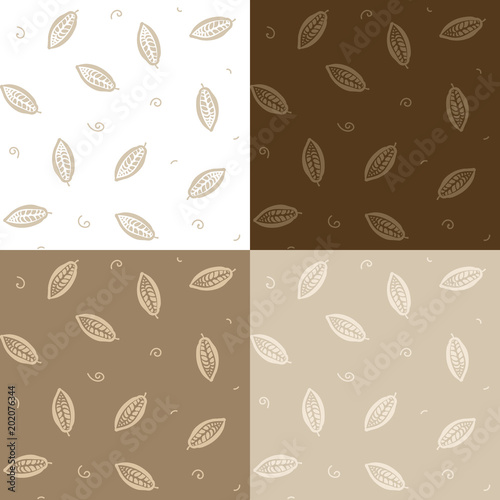 Seamless ornamental pattern with cacao beans. Original elegant cocoa pattern. Pattern with cacao fruits. Vector cacao background.