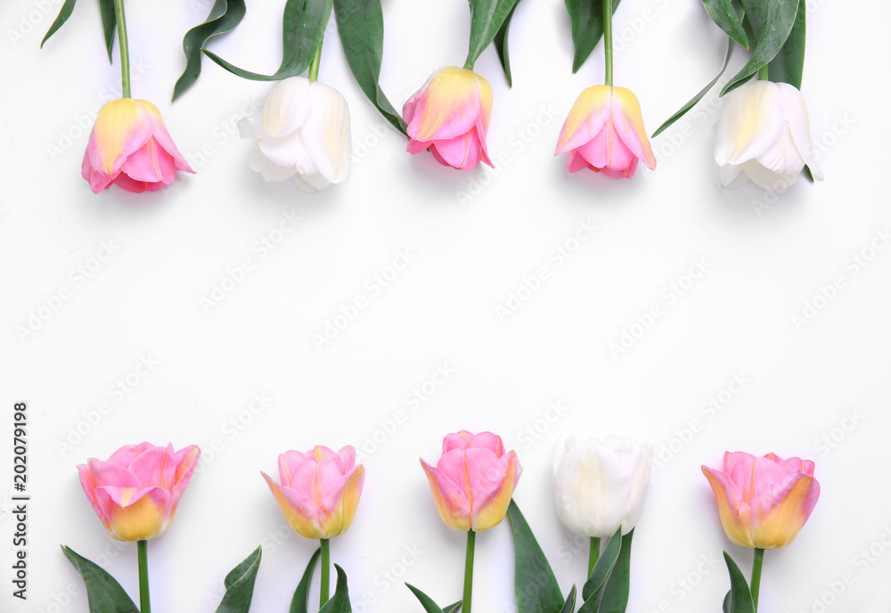 Flowers frame,tulips on white empty space background. Flowers frame,tulips on white empty space background.