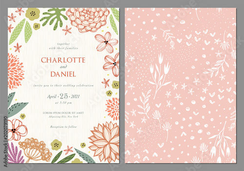 Invitation and universal card templates with vector flowers. Wedding floral design.