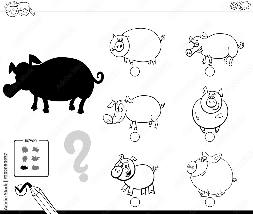 Fototapeta premium pigs animals shadow game coloring book