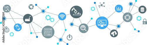 Digitalization concept: enterprise IoT, smart factory, industry 4.0 - vector illustration