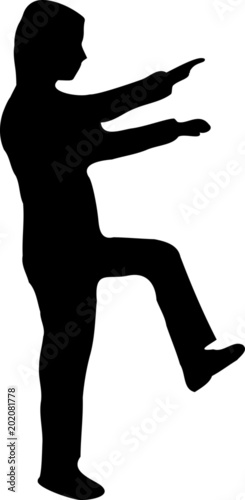 Man walking with both arms up front and one leg forward like climbing upstairs vector illustration