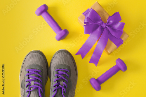 Holiday birthday party sport flat lay composition